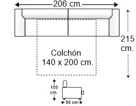 Sofá cama 3 plazas con colchón de 140 x 200 cm