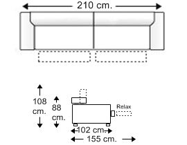 Sofá 3 plazas con 2 relax motor