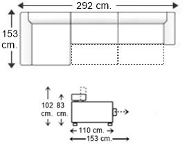 Sofá 3 plazas con 2 asientos deslizantes XL y chaise longue derecha