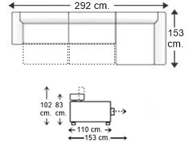Sofá 3 plazas con 2 asientos deslizantes XL y chaise longue iquierda