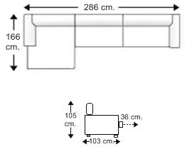 Sofá 3 plazas con chaise longue brazo corto derecho