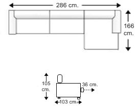 Sofá 3 plazas con chaise longue brazo corto izquierdo