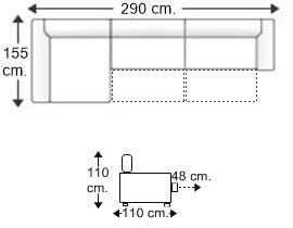 Sofá 3 plazas con 2 asientos y chaise longue arcón derecha XL