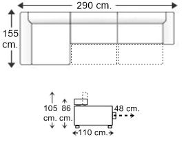 Sofá 3 plazas con 2 asientos y chaise longue arcón derecha XL