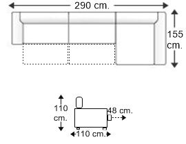 Sofá 3 plazas con 2 asientos y chaise longue arcón izquierda XL