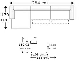 Sofá 3 plazas con 2 relax motor y chaise longue derecha