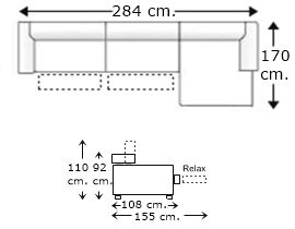Sofá 3 plazas con 2 relax motor y chaise longue izquierda