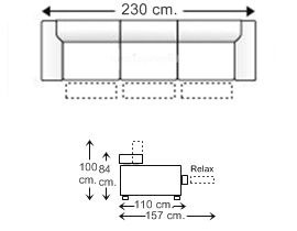 Sofá 3,5 plazas con 3 asientos relax motor brazos reducidos