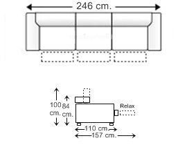 Sofá 3,5 plazas con 3 asientos relax motor