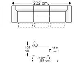 Sofá 3,5 plazas con 3 asientos relax motor brazos reducidos