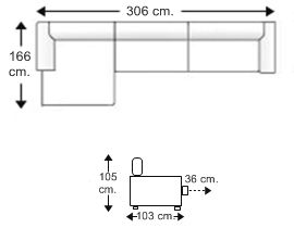 Sofá 3,5 plazas con chaise longue brazo corto derecho