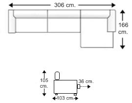Sofá 3,5 plazas con chaise longue brazo corto izquierdo