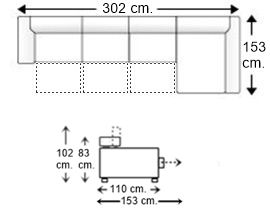 Sofá 3,5 plazas con 3 asientos deslizantes XL y chaise longue izquierda