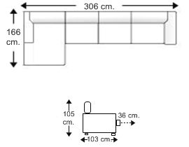 Sofá 3,5 plazas con 3 asientos y chaise longue brazo corto derecho