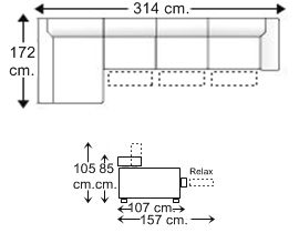 Sofá 3,5 plazas con 3 relax motor y chaise longue derecha