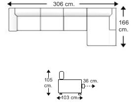 Sofá 3,5 plazas con 3 asientos y chaise longue brazo corto izquierdo