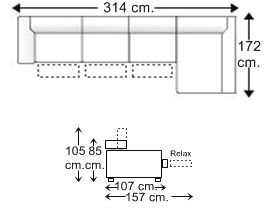 Sofá 3,5 plazas con 3 relax motor y chaise longue izquierda