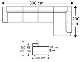Sofá 3,5 plazas 3 asientos con rincón-chaise longue izquierda