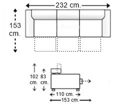 Sofá 3,5 plazas con 3 asientos y brazos deslizantes XL