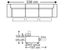 Sofá 3,5 plazas con 3 relax motor