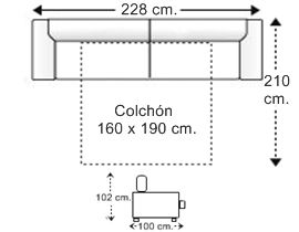 Sofá 3,5 plazas con cama apertura italiana y colchón de 160 x 190 cm