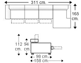 Sofá 3,5 plazas con 3 relax motor y chaise longue izquierda