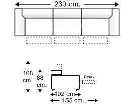 Sofá 3,5 plazas con 3 relax motor