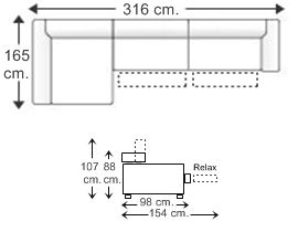 Sofá relax 3,5 plazas con chaise longue derecha