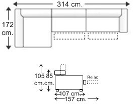 Sofá 3,5 plazas 2 relax motor con chaise longue derecha