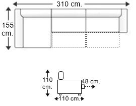 Sofá 3,5 plazas con 2 asientos y chaise longue arcón derecha XL