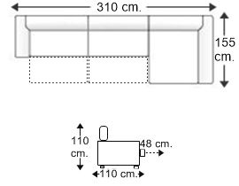 Sofá 3,5 plazas con 2 asientos y chaise longue arcón izquierda XL