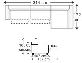 Sofa 3,5 plazas 2 relax motor con chaise longue izquierda