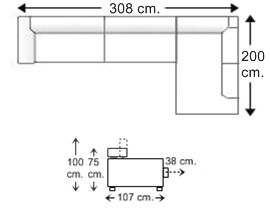 Sofá 3,5 plazas con rincón-chaise longue izquierda