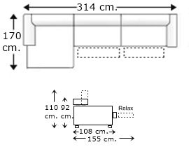 Sofá 3,5 plazas con 2 relax motor y chaise longue derecha