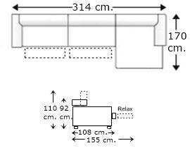 Sofá 3,5 plazas con 2 relax motor y chaise longue izquierda
