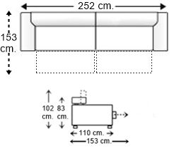 Sofá 4 plazas con 2 asientos y brazos deslizantes XL