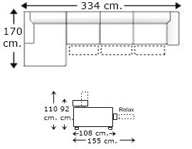 Sofá 4 plazas con 3 relax motor y chaise longue derecha