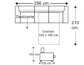 Sofá 4 plazas con cama apertura italiana colchón de 120 x 190 cm. y asiento deslizante derecha