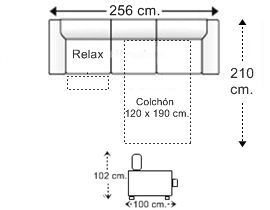 Sofá 4 plazas con cama apertura italiana colchón de 120 x 190 cm. y asiento relax motor derecha