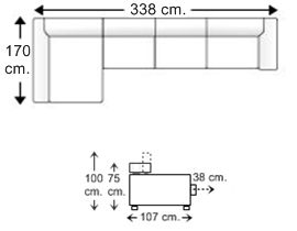 Sofá 4 plazas con 3 asientos y chaise longue derecho