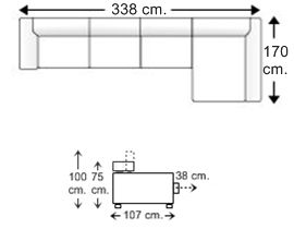 Sofá 4 plazas con 3 asientos y chaise longue izquierdo