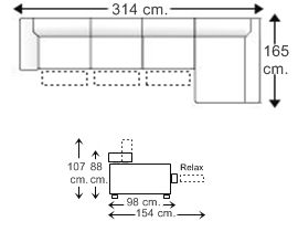 Sofá relax 4 plazas con 3 asientos y chaise longue izquierda