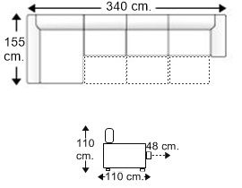 Sofá 3,5 plazas con 3 asientos y chaiselongue arcón derecha XL