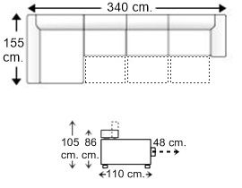 Sofá 3,5 plazas con 3 asientos y chaise longue arcón derecha XL