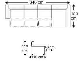 Sofá 3,5 plazas con 3 asientos y chaise longue arcón izquierda XL