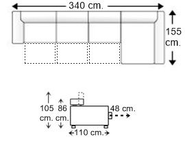 Sofá 3,5 plazas con 3 asientos y chaise longue arcón izquierda XL