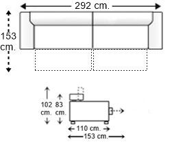 Sofá 5 plazas con 2 asientos y brazos deslizantes XL