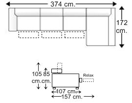 Sofá 5 plazas con 3 relax motor y chaise longue izquierda