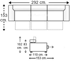 Sofá 5 plazas con 3 asientos y brazos deslizantes XL