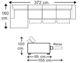 Sofá 5 plazas con 3 relax motor y chaise longue derecha